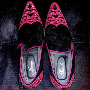 Size 12 pink and black Amali formal loafers.